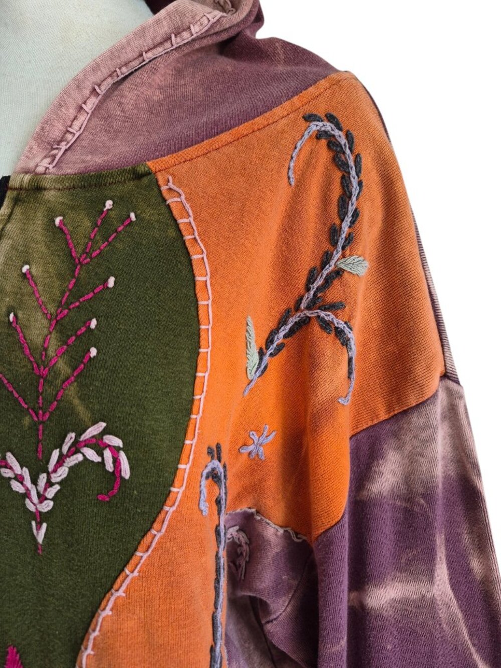 Made in Nepal Funky Unique Artsy Boho Patchwork Full Zip Hoodie Jacket Size XL - Picture 4 of 16